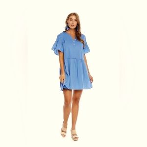 MUD PIE BLUE MERYL FLOUNCE DRESS SIZE M FlOWY/RUFFLE DRESS